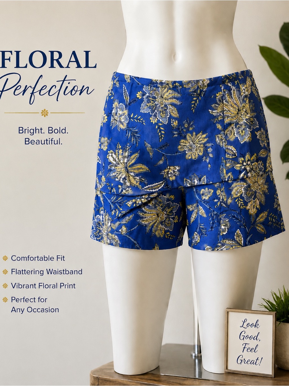 LOFT Blue and Yellow Floral Jean Shorts